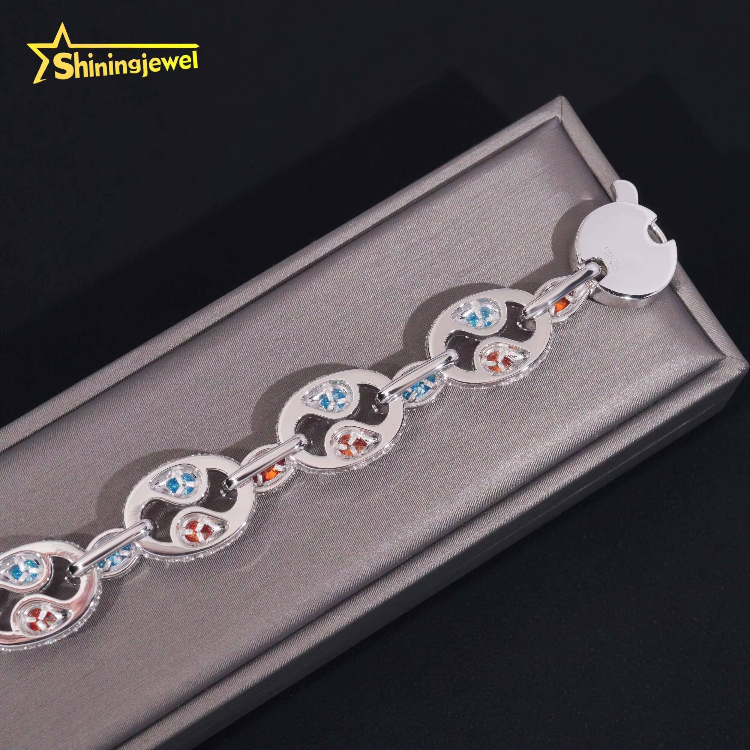 Bling ColorMoissanite Charm Bracelet with Adjustable Cuban Chain 7 Inches 8 Inches Cuban Bracelet for Men Woman