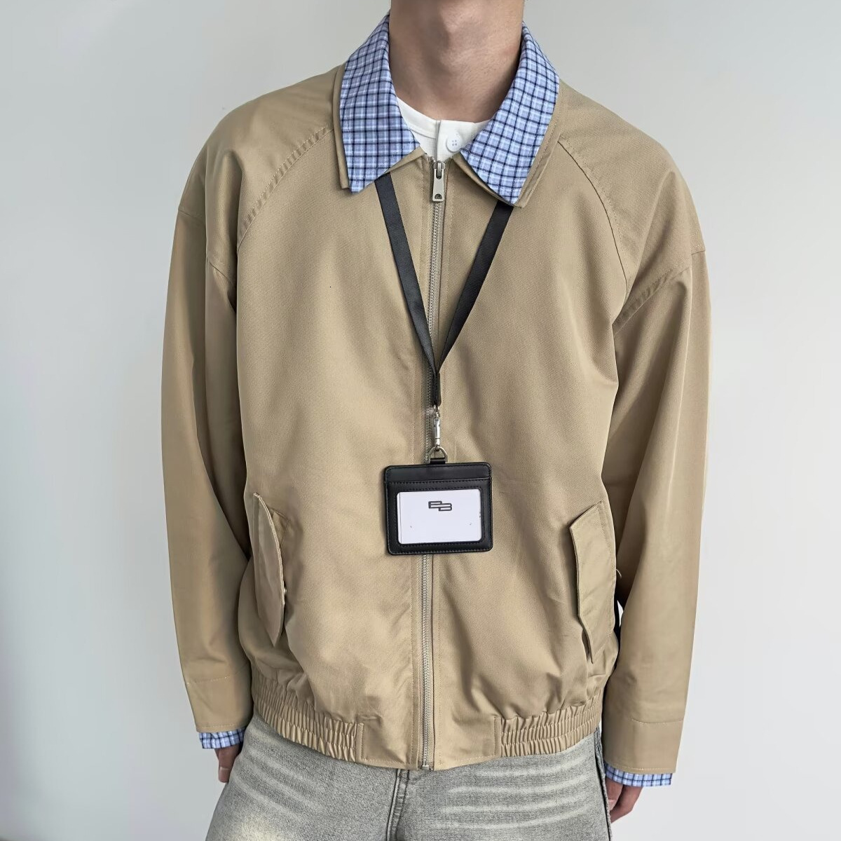 Fake Two-piece Plaid Patchwork Jacket For Men, Spring American Vintage Loose Casual Designer Jacket Couple Top