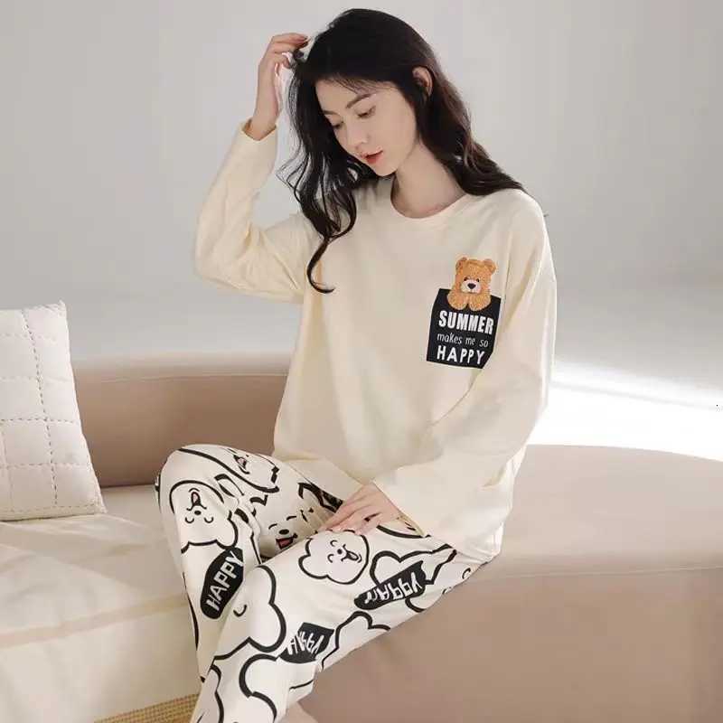 Womens TwoPiece New Pajamas Spring And Autumn Pajamas Homewear Womens Models LongSleeved Large Size Thin Homewear SuitT251029