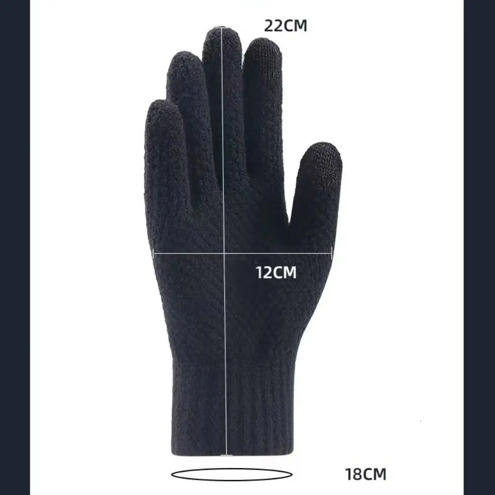 Men Winter Warm Knitted Gloves Windproof Solid Color Touch Screen Gloves Thickened Plush Cycling Gloves 251029