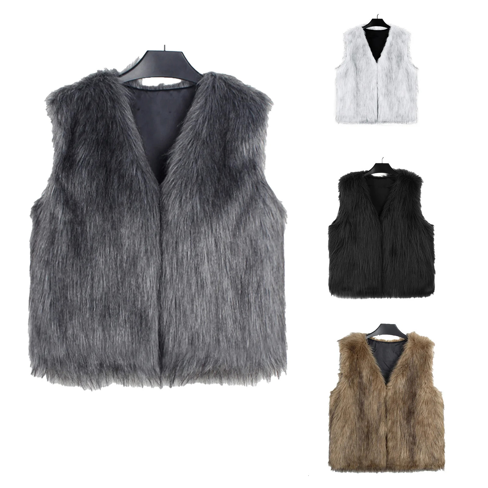 Women Open Front Jackets Vest Solid Outwear Gilet Streetwear Fashion Solid Color Sleeveless Faux Fur Vest 251029