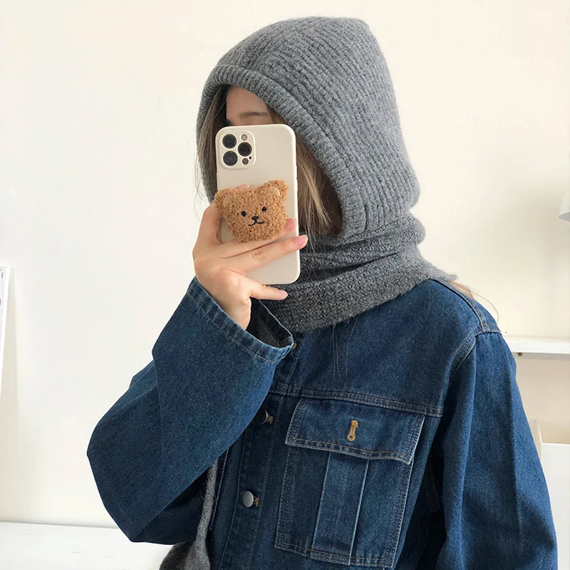 Wool Blend Knitted Beanies Cap For MenWomen Balaclava Winter Warm Unisex Hooded Hat Neck Collar Scarf Cap Ski Beanie Cold Hats 251029