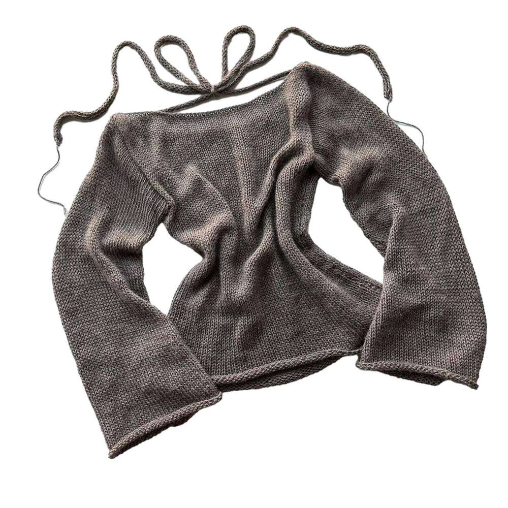 Fashion Women's T-Shirt Tie Back Sweaters Long Sleeve Boat Neck Solid Color Knit Pullover Casual Tops Streetwear Y2k Summer Cami Designer Sweater