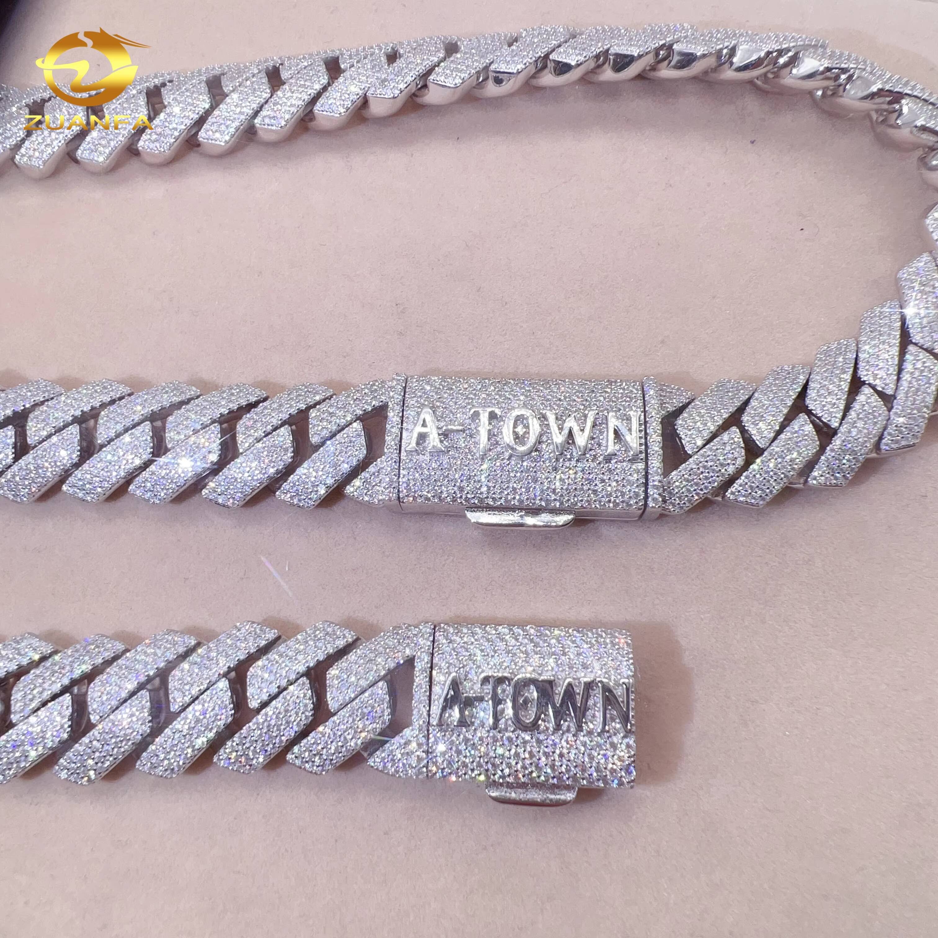 Pass Diamond Tester Gold Plated VVS Moissanite Luxury 925 Sterling Silver Hip Hop Diamond 15MM Width Cuban Link Chain