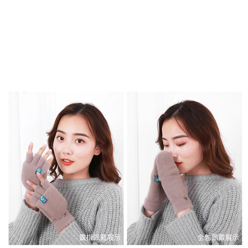 Plush Fingerless Gloves Female Winter Mitten Soft Warm Student Women Flip Gloves Outdoor Write Gloves Thickened Cold Protection 251029