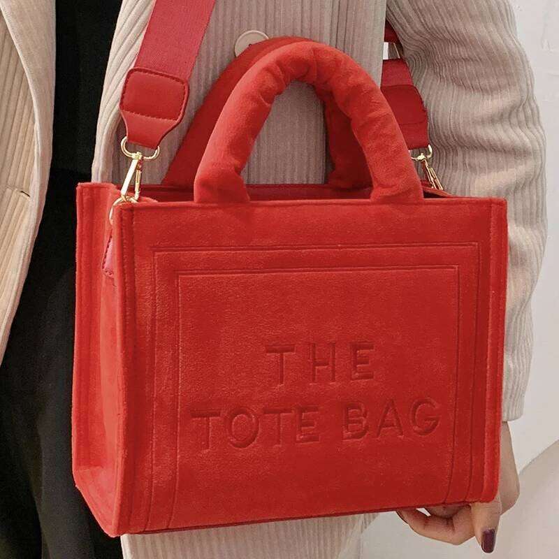 Women's Red Flannelette Tote Letter Print Original Square Handbag Shoulder Bag For Female Vintage Ladies Crossbody Bags 251029