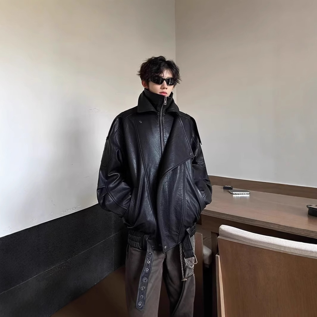 Vintage Stylish Leather Jacket For Men Youth Motorcycle Jacket Pilot Leather Designer Jacket Jacket Spring And Autumn Trendy Brand Loose Fit Coat