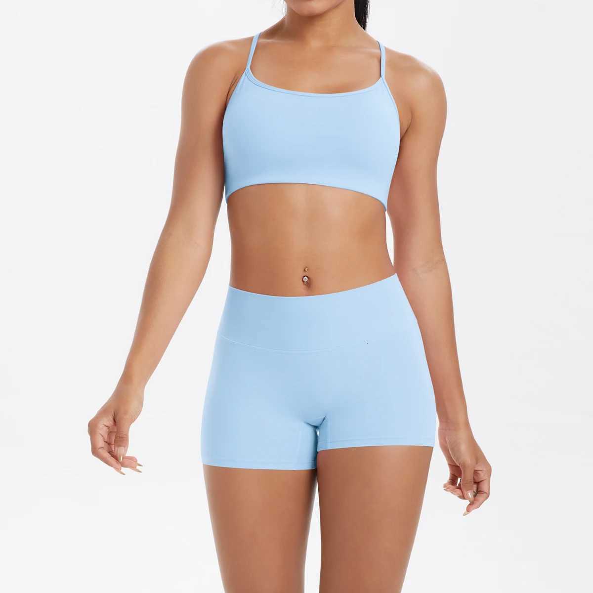 2PCS Yoga Clothes Halter Yoga Top Set Fitness Gym Suit Crossover Back Sports Underwear Workout Gym Shorts Fitness High WaistXJ251029