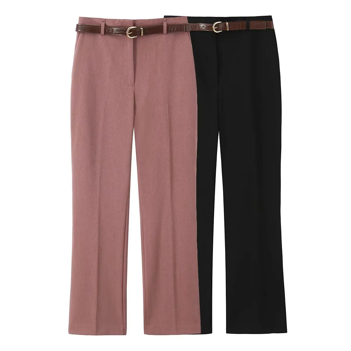 DiYiG WOMAN Autumn Fashion with Belt Slim Fit Straight Leg Pants Casual Zipper Trousers Mujer 251029