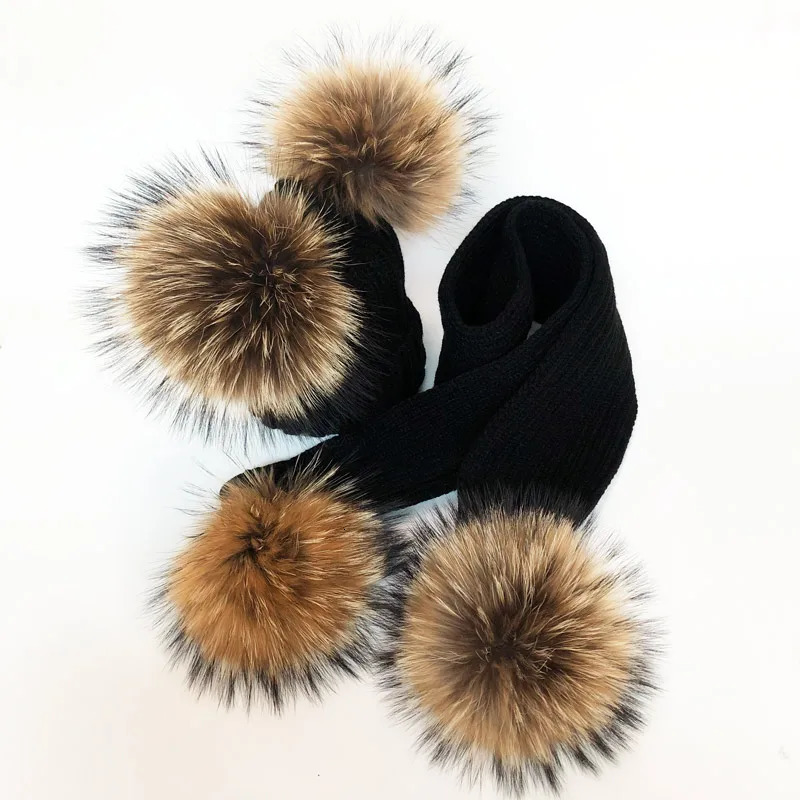 ParentChild Winter hats Cute Baby fur Pompon Hat Scarf Sets Real Natural Fur Ball Caps Mother Kids Warm Knitted Hats Winter Bea 251029