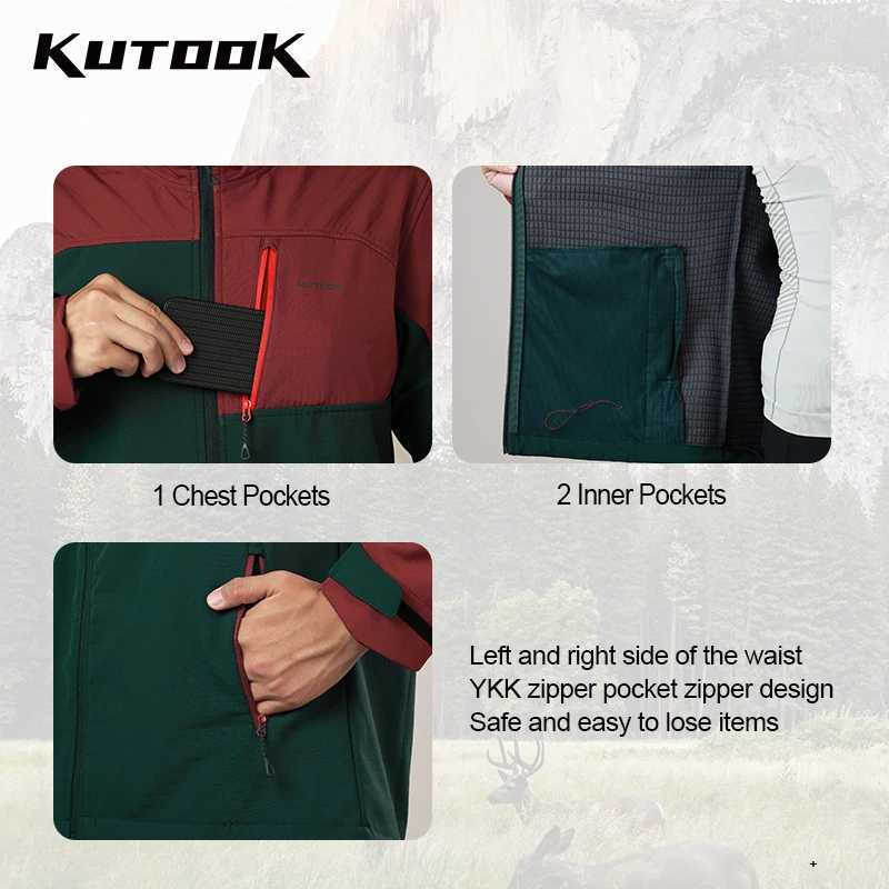 Kutook Autumn and Winter Outdoor Jacket Mens Mountain Climbing Hiking Windproof Mountain Fleece Waterproof Soft Shell Jacket J251029