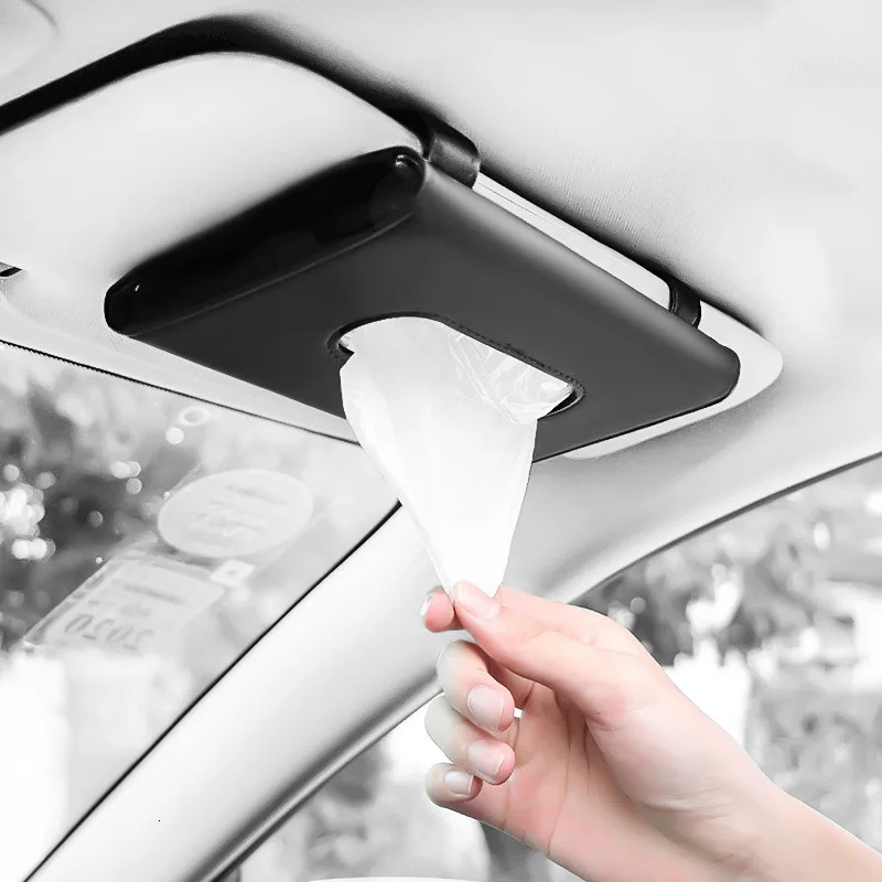 PU Leather Tissue Box Auto Car Truck Sun Visor Hanging Holder Car Tissue Boxes Auto Interior Storage Decoration Accessories 251029