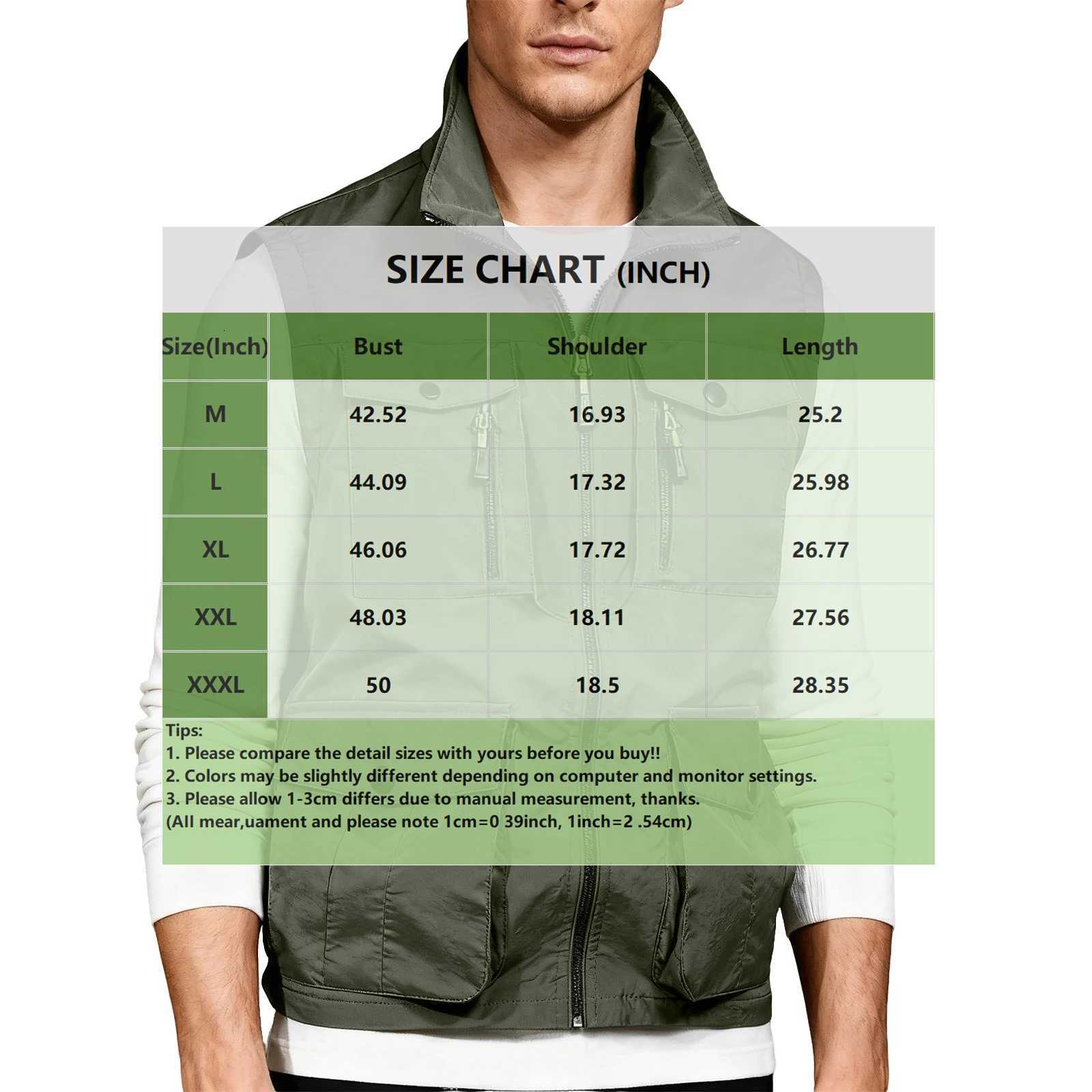 Spring And Autumn MenS Outdoor Multi Pocket Solid Color Zipper Lapel Vest Suitable For Casual Daily Wear W251029