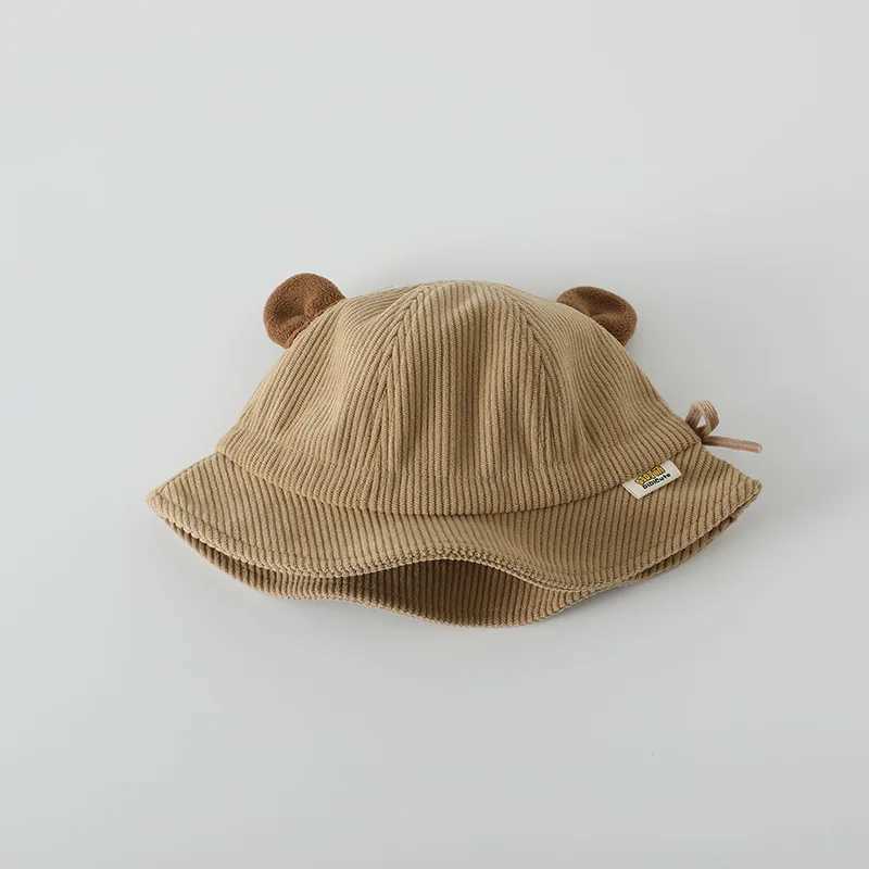 Autumn Kids Corduroy Basin Cap Cartoon Ears Baby Fisherman Hat 836M Boys Girls Children Sunshade Visors Cute Bear Bucket Hats251028