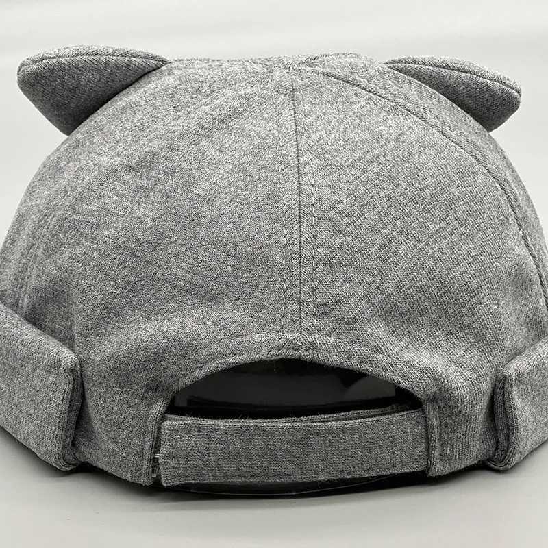 Vintage Dome Hat Mens Women Brimless Skull Caps Cat Ear Cotton Beanies for Men Docker Sailor Crimping Hat Casual Hip Hop Cap