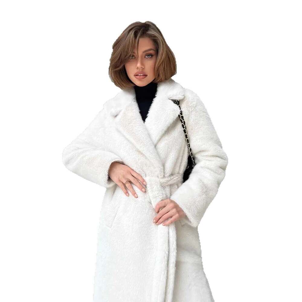 Belted Faux Mink Coat Plush Winter Long Thickened Eco-Friendly Fur Jacket For Women