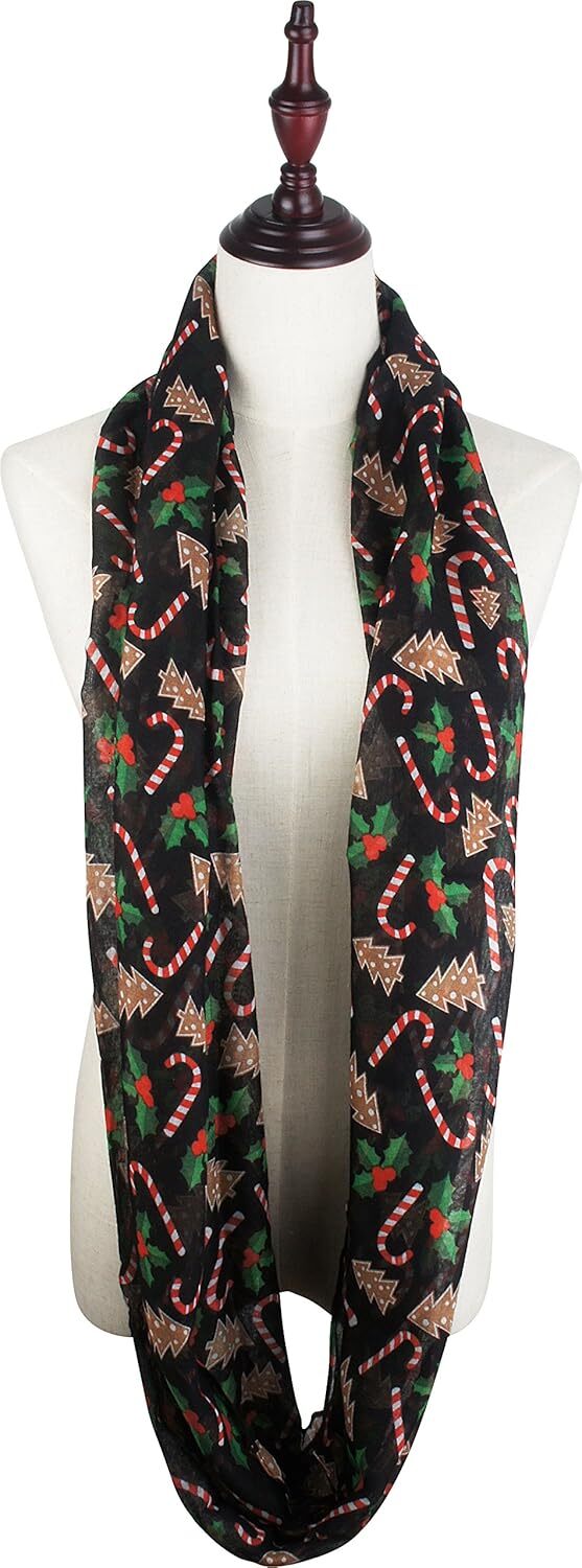 Custom Christmas Gift Wrapped Fall Winter Soft Lightweight Sheer Holiday Infinity Christmas Scarf for Women