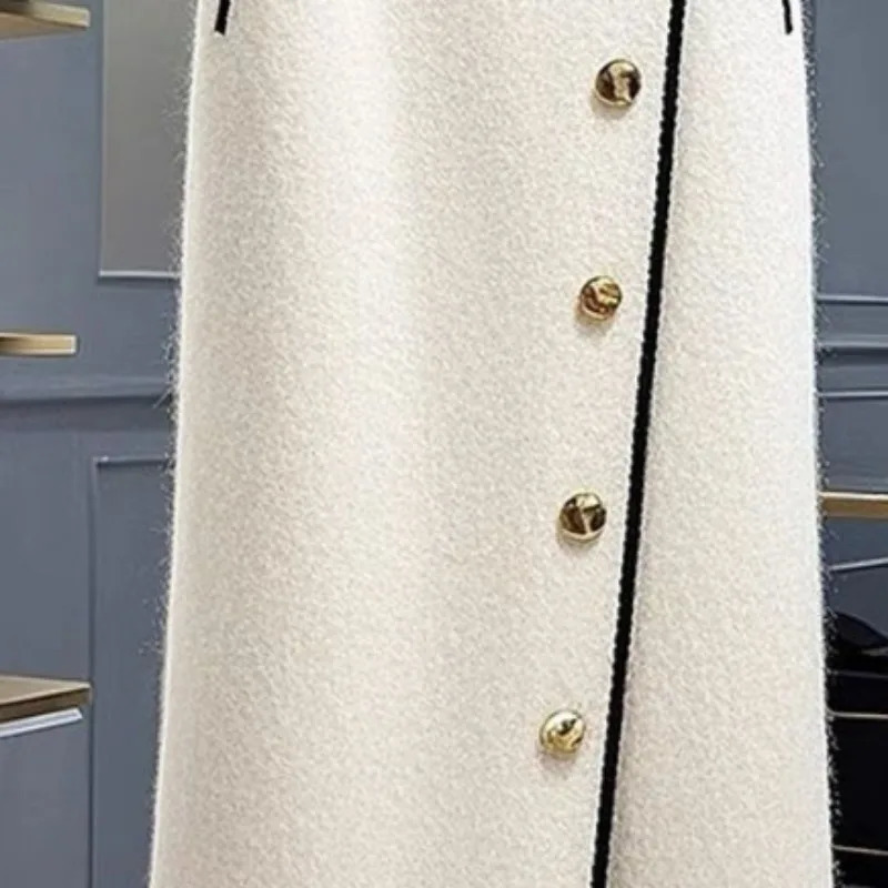 Matakawa Spring Autumn Women Skirts Contrast Color Korean Fashion Chic Faldas Mujer Aline Elegant Simple Sweet Long Skirt 251028