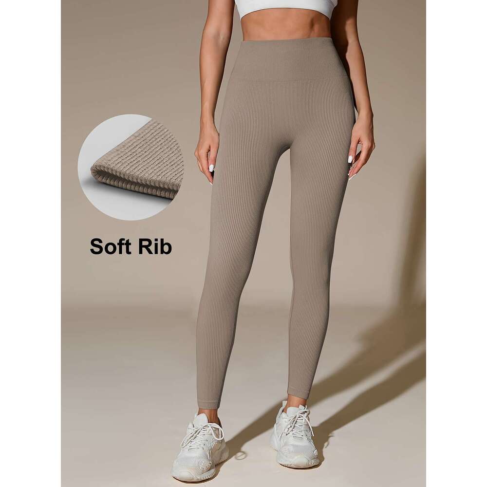 5-Pack Women'S High-Waisted Seamless Yoga Leggings, Thickened Nylon Knit, Solid Color, Stretchy, Non-Waterproof, Long Length, Basic Style with 36