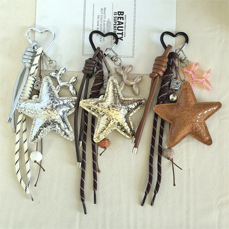 Y2k Leather Rope Keychain Star Cute Dachshund Bag Pendant 3d Creative Cartoon Keyring Antilost Mobile Phone Lanyard Bag Pendant 251029
