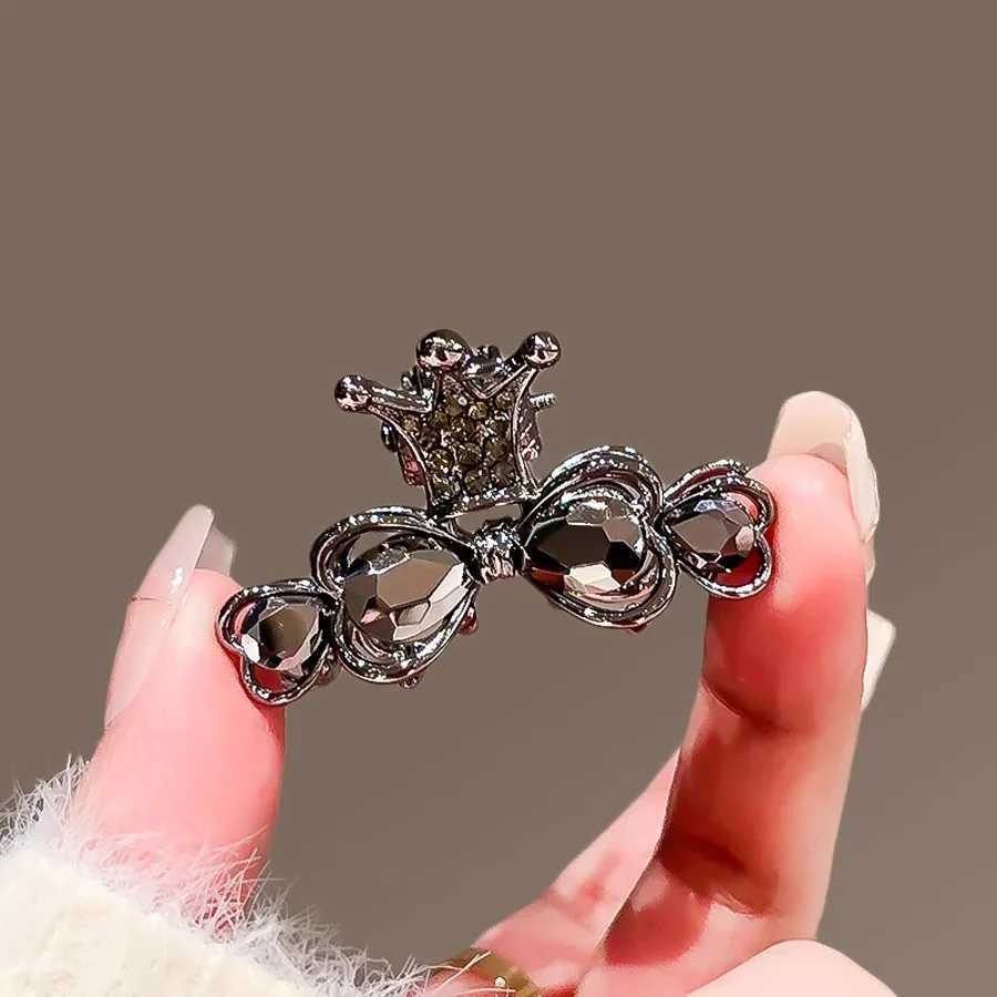 Shining Black Hair Grab Clip For Women Ladies New Fashion Alloy Rhinestone Crown Elegant Summer Ponytail Hairpins Hair AccessorW251028