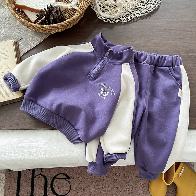 kids tracksuit Trendy Color Block Outfit for Boys, 2025 Stylish Spring Fall Tracksuit, 2-Piece Toddler Clothes Set