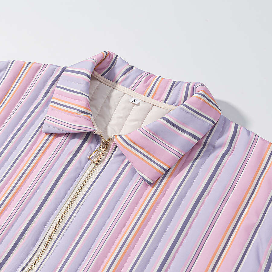 European style new women's fashion versatile temperament striped print lapel long sleeve loose cotton coat