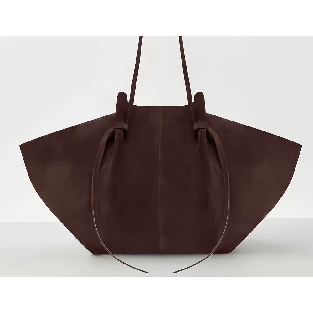 Dark Brown Suede Tote Bag Women Capacity Odorless Organizer With Decorative Tie Details, Holds Essentials, Versatile For Dinner