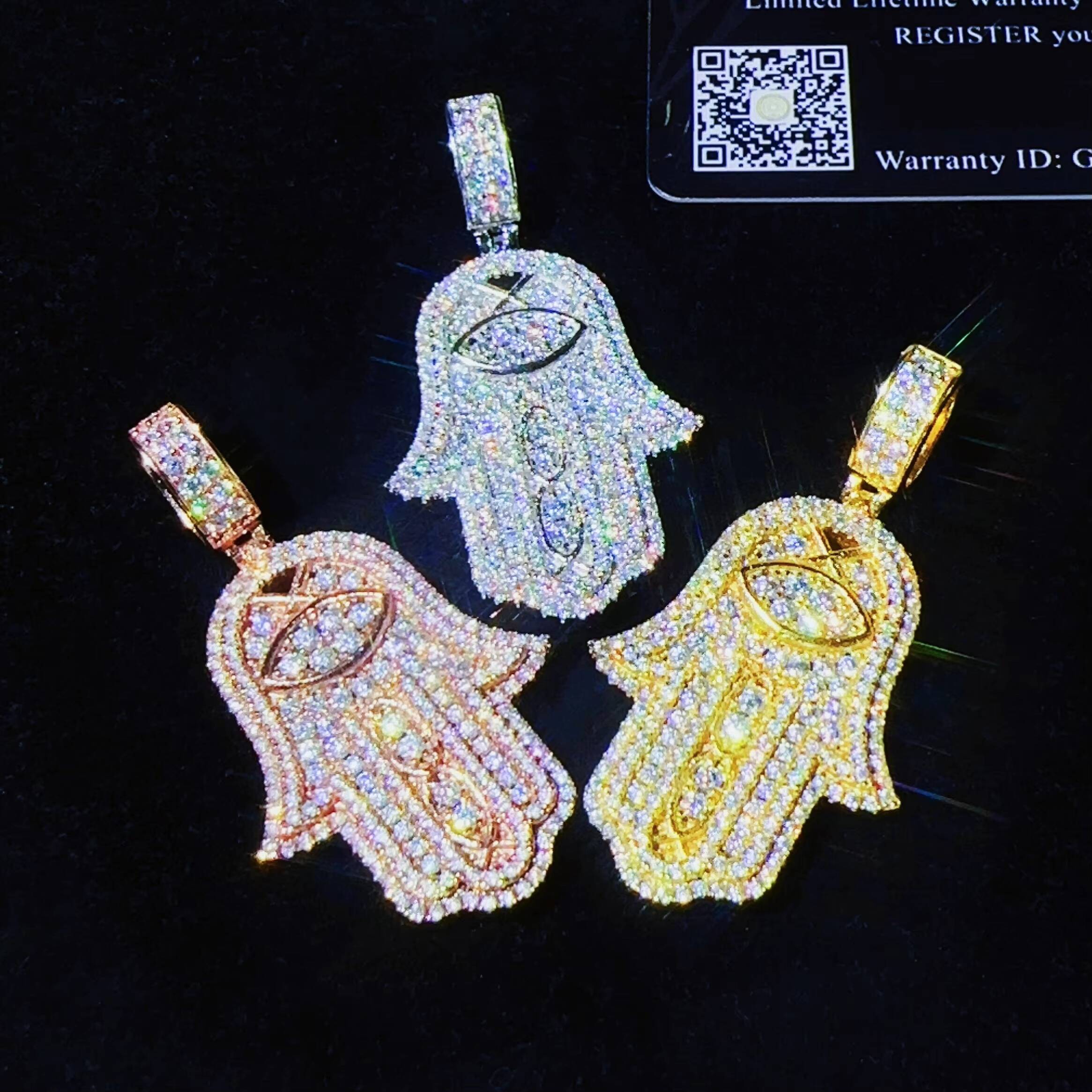 Pass Diamond Tester 925 Sterling Silver Jewelry Full Moissanite Hamsa Hand Pendant VVS Diamond Chain