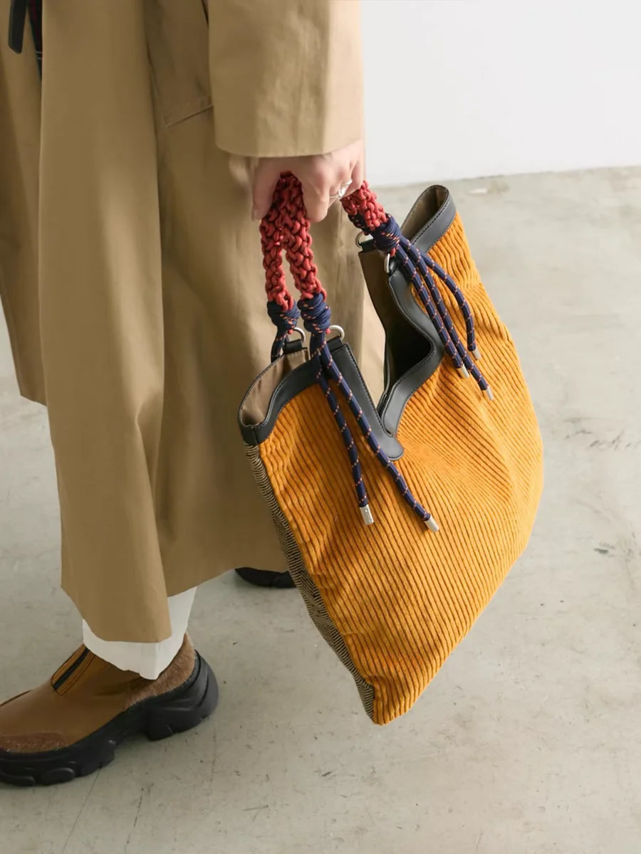 Women Bags Corduroy Fashion Vintage HighCapacity Tote Bags Weaving Handle Office Lady Bag 251029