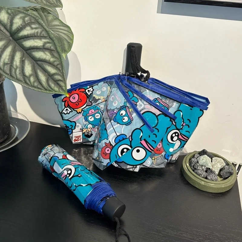 Sanrio Anime Hangyodon Transparent Umbrella Sanrio Folding Umbrella Windproof Fully Automatic EnvironmentProtection Sunumbrella Gift L251029
