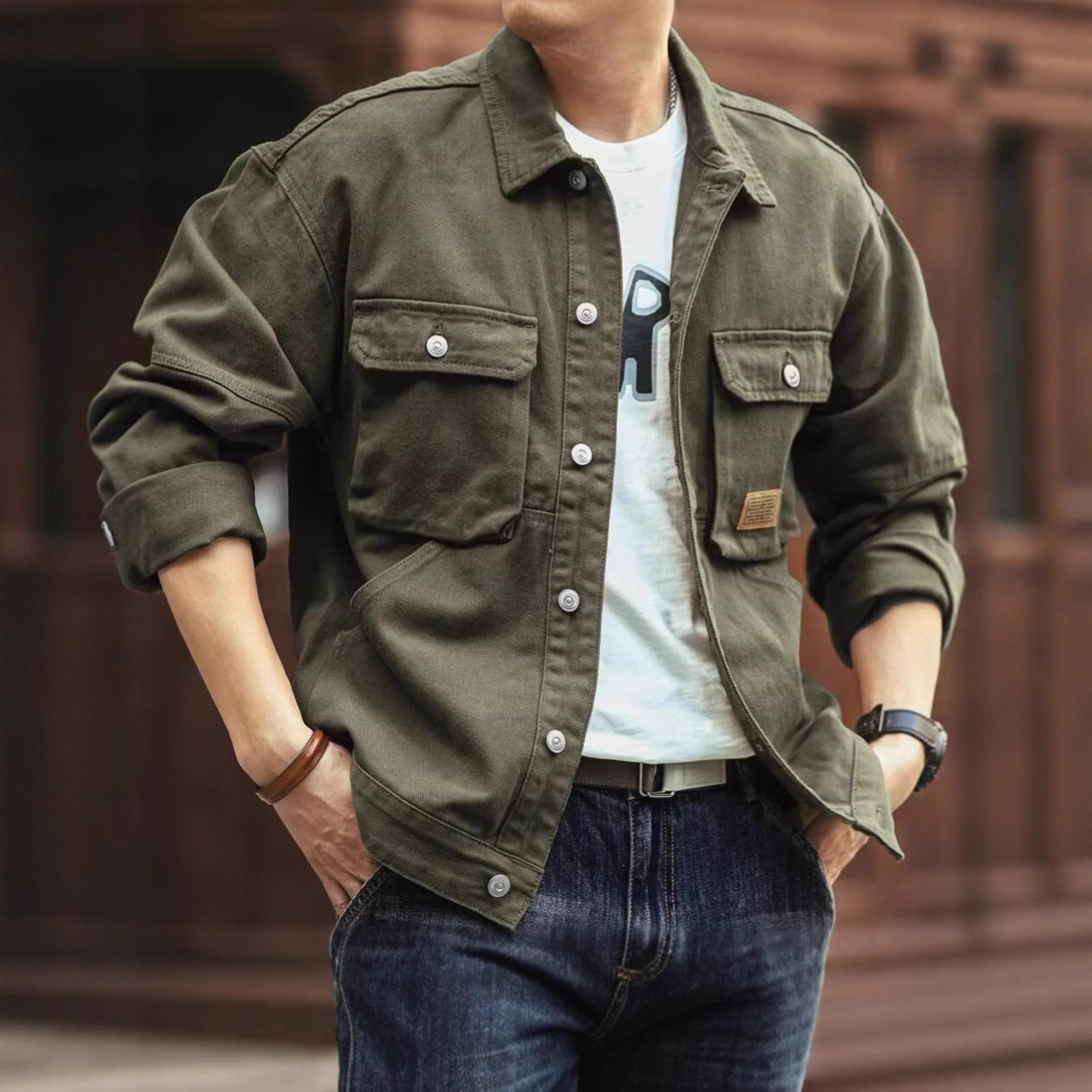 Spring And Autumn American Style Washed Designer Jacket Denim Jacket For Men Stylish Loose Trendy Brand Workwear With Large Pockets
