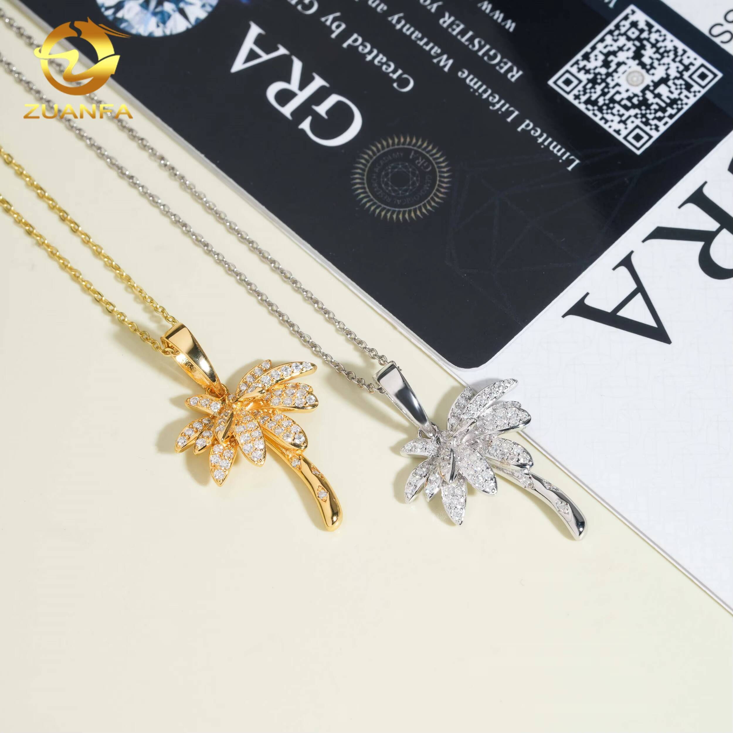 Cheap Price Coconut Palm Design Hip Hop VVS D Moissanite Jewelry Charms 925 Silver Round Diamond Custom Iced Out Pendant