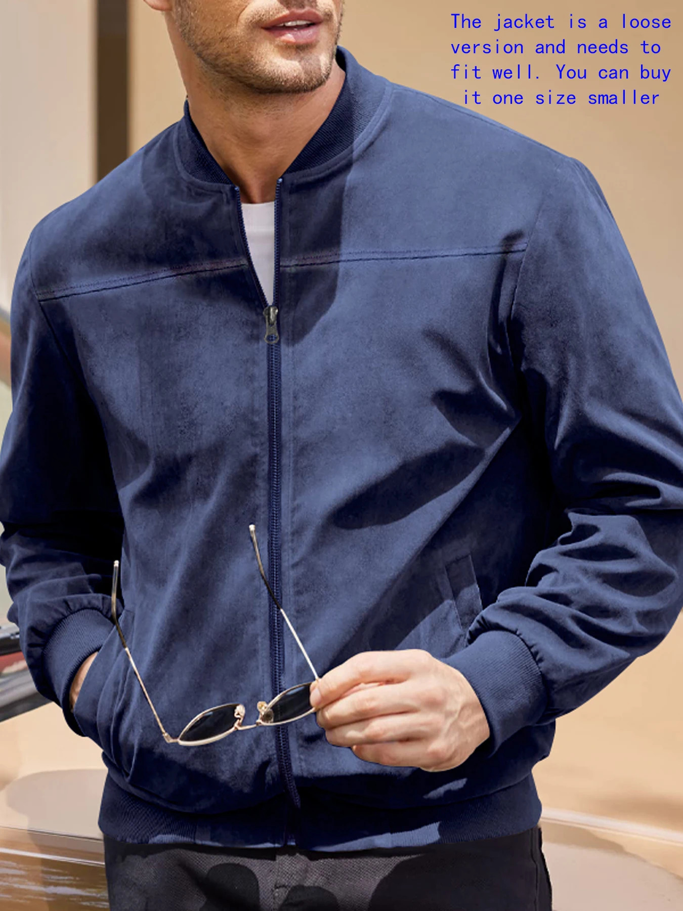 Mens suede nap fabric casual jacket Round neck zipper Solid color Sport Bomber Jacket Casual edition sports and golf fashion 251029