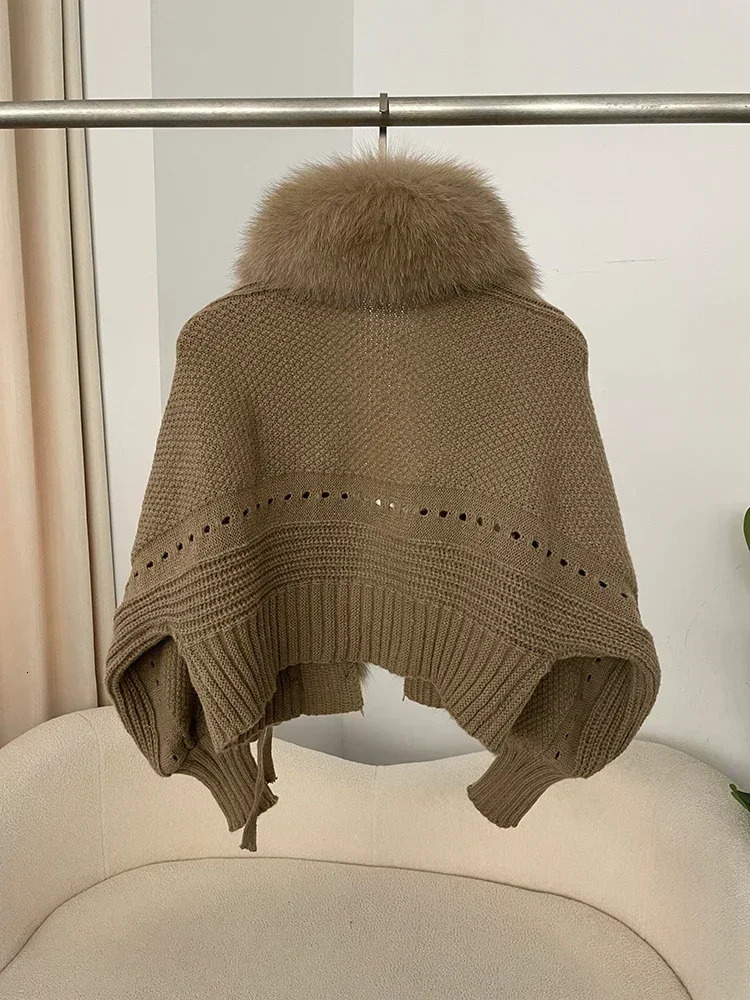 Winter Fashion Knitting Cardigan Placket Coat Women Casual Real Fox Fur Coat Short Warm Knitted Jacket with Natural Fur i251029
