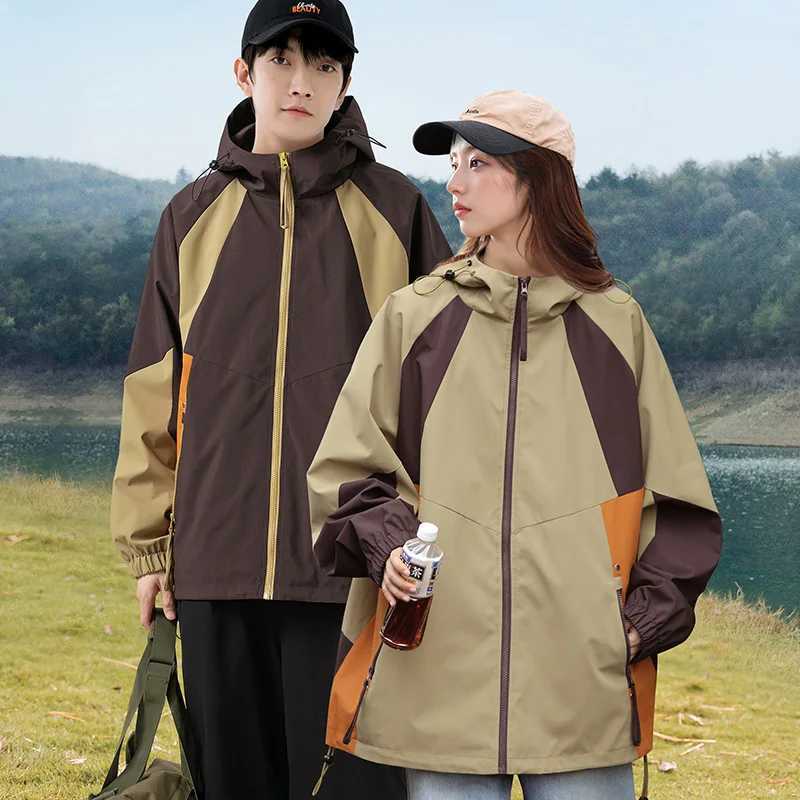 CHRLCK Unisex Waterproof Hiking Jacket Windproof Camping Windbreaker Hooded Men Fashion Splicing Fishing Trekking Coats Women J251029