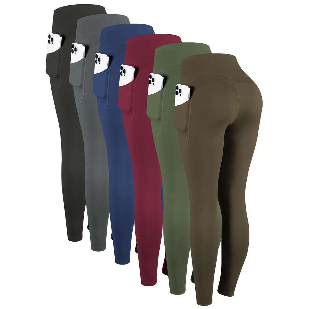 6pcs High Waisted Yoga With Pockets For Women, Sport Workout Leggings