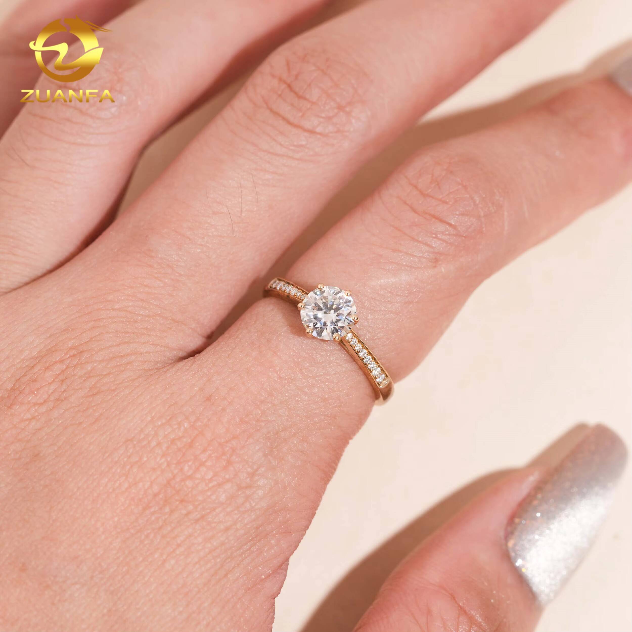 Classic 1Carat Round Brillant Cut 10K Solid Gold Moissanite Engagement Ring Women Elegant Moissanite Ring Band