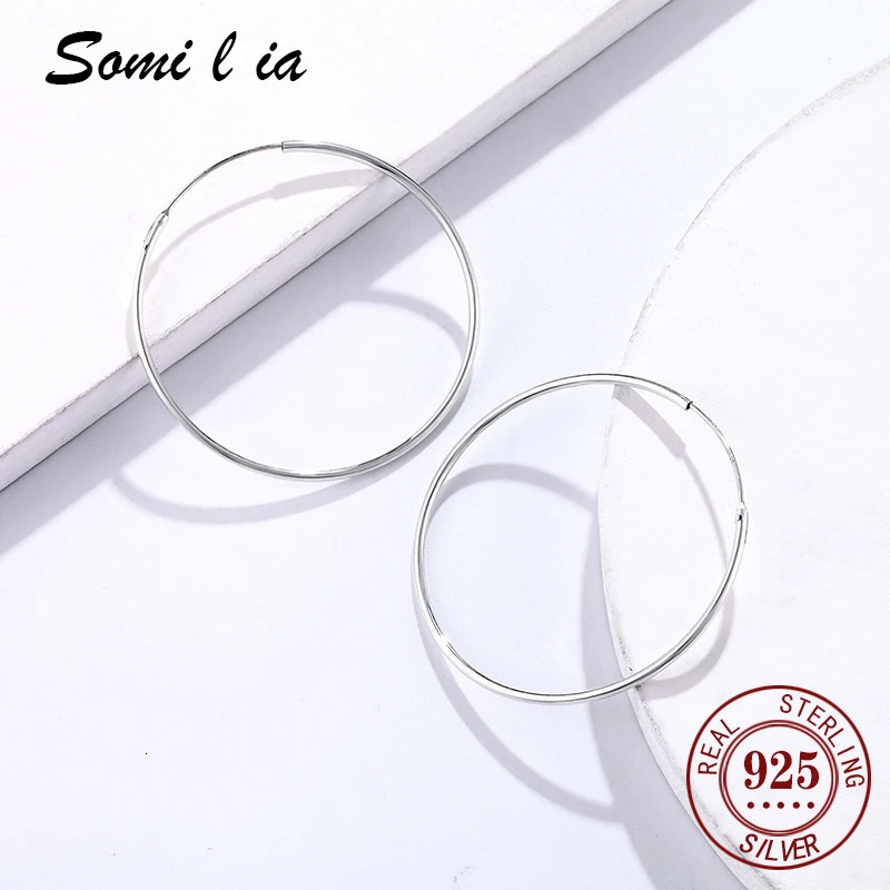 SOMILIA Platinum Big Hoop Earrings for Women 925 Sterling Silver Jewelry Female Fashion 1090mm For Gift 251013