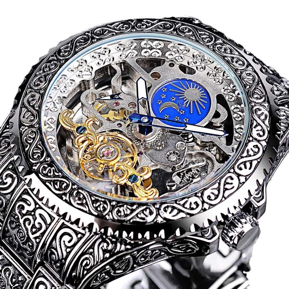 New Men's Fashion Skeleton Carved Automatic Mechanical Watch