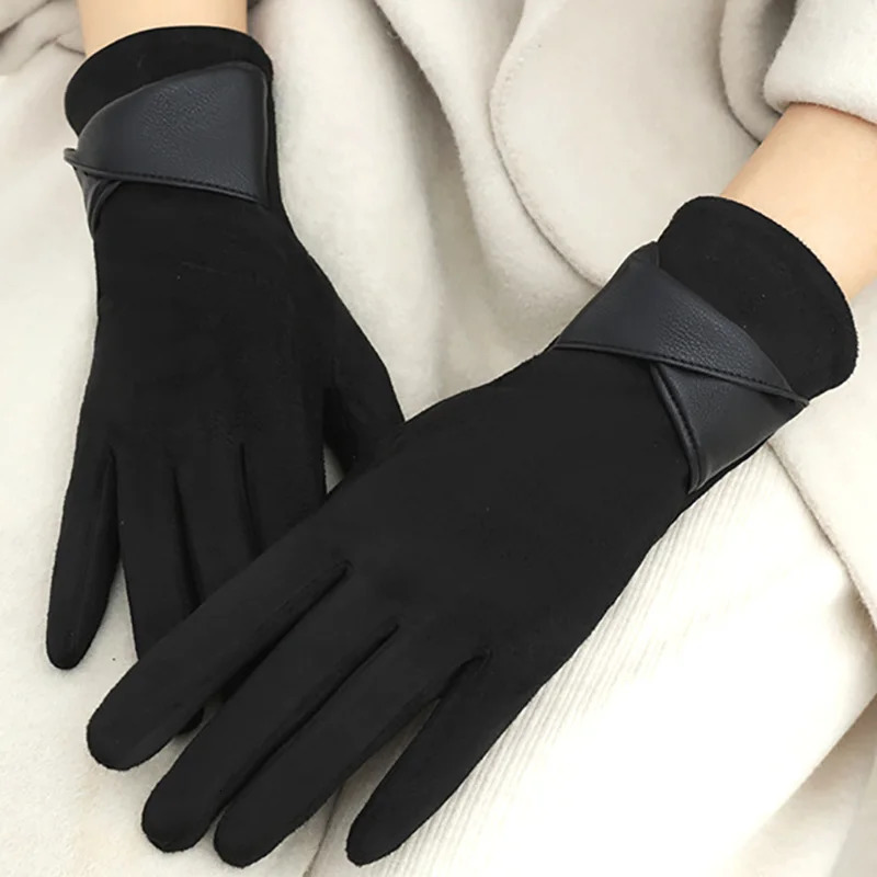 Fashion Winter Padded Warm Gloves Elegant Solid Color Suede Can Touch Screen Riding Ski for Women 251013