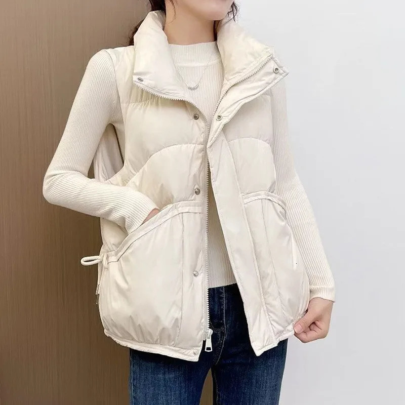 Down Cotton Womens Vest Fashion Waistcoat Versatile Autumn Winter Solid Color Warm Jacket H522 251027