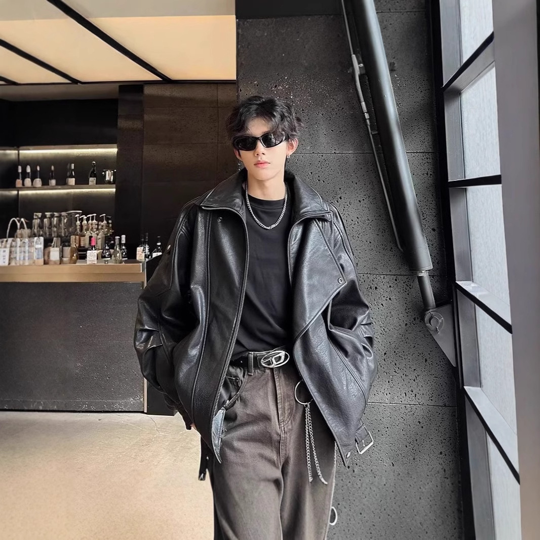 Vintage Stylish Leather Jacket For Men Youth Motorcycle Jacket Pilot Leather Designer Jacket Jacket Spring And Autumn Trendy Brand Loose Fit Coat