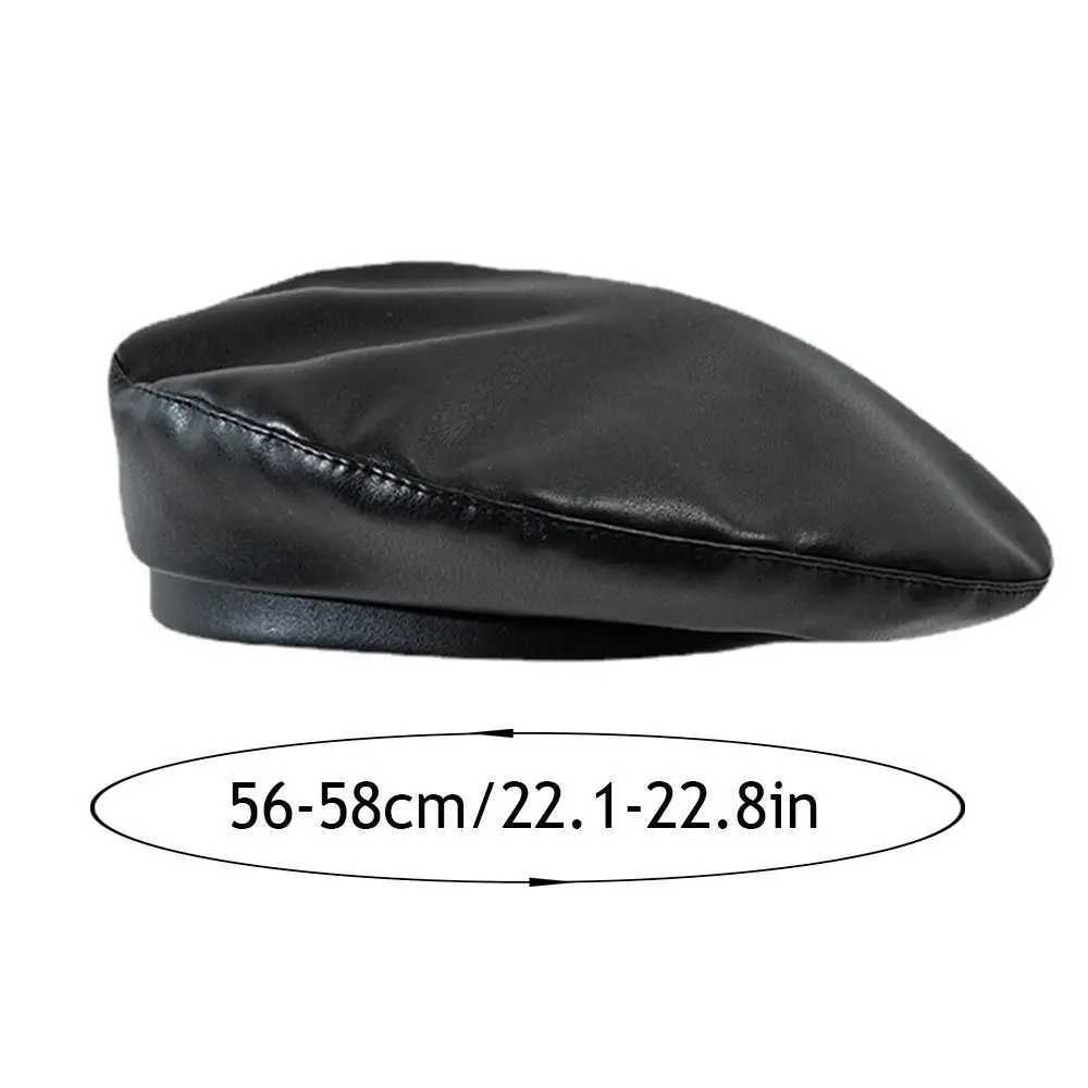 Vintage PU Leather Beret Hat French Retro Artist Beanie Hat Elegant Solid Color Lady Painter Cap Autumn Winter BeaniesW251029