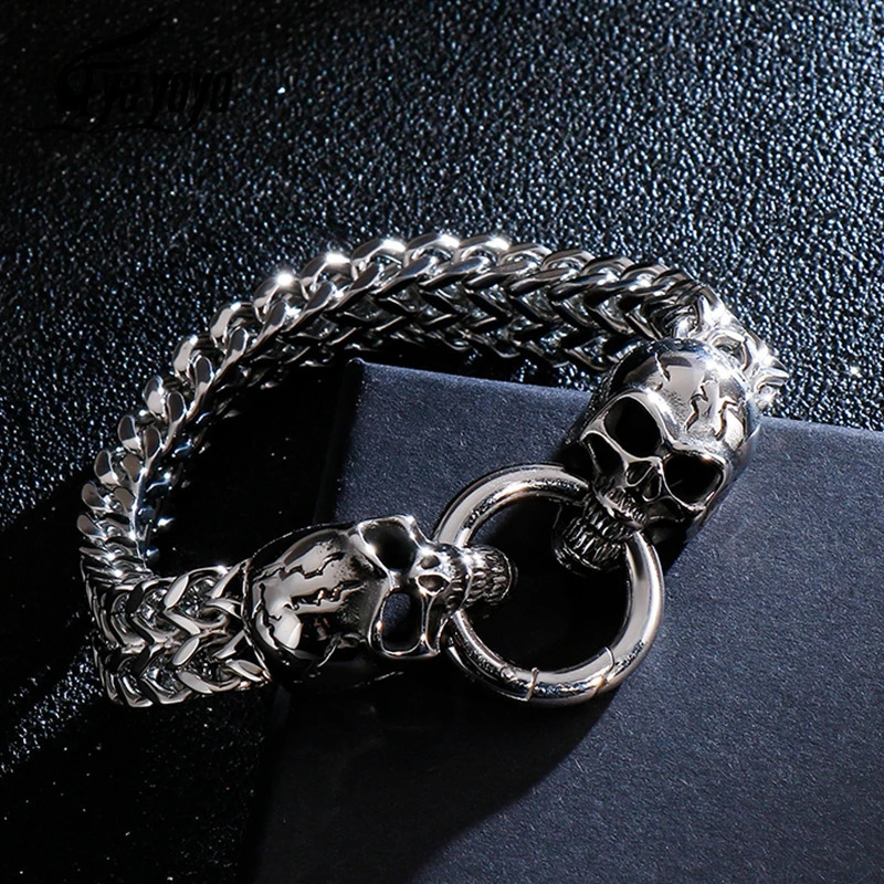 Punk MultiSize Bracelet Men Accessories Stainless Steel Skull Charm Bracelets Bangles Mens Bracelet Jewelry Men Pulseras Mujer 251028