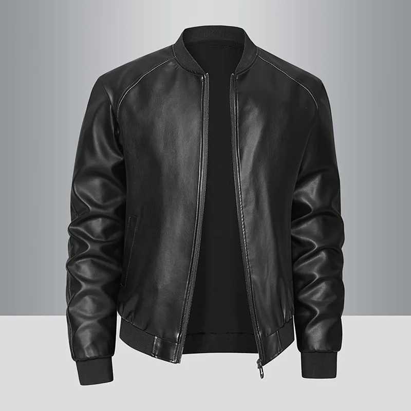 2025 mens autumn locomotive standup collar casual handsome PU leather jacketT251029