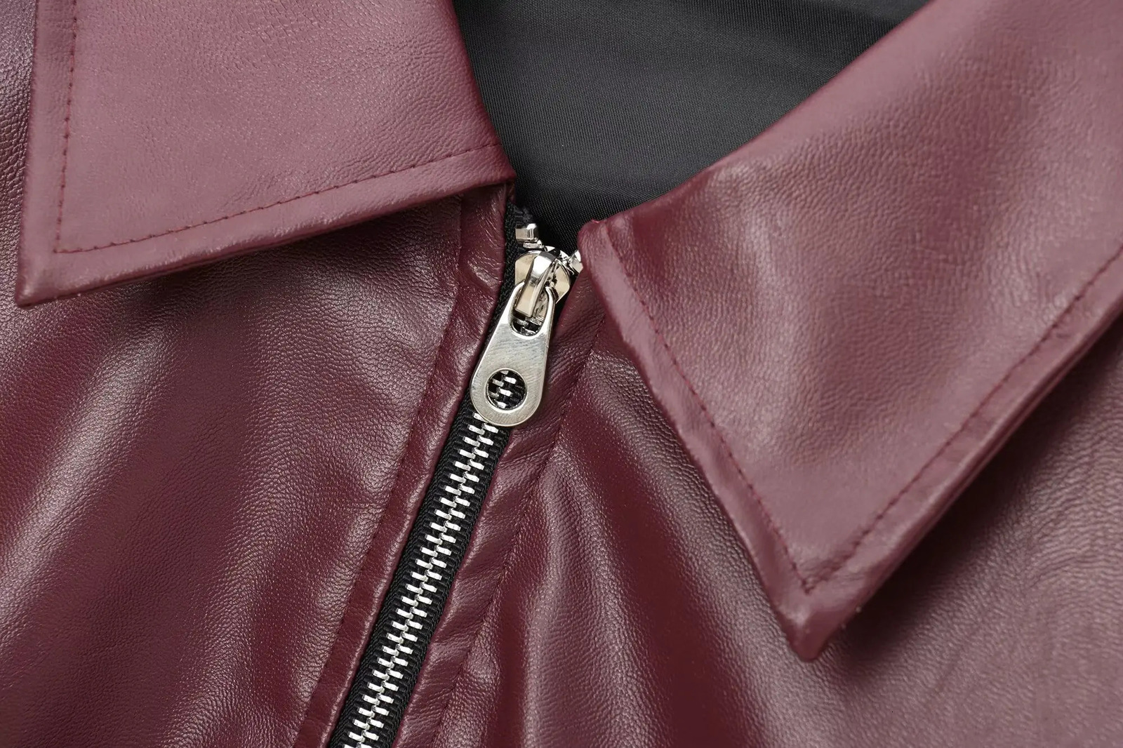 Wine Red Faux Leather Jakcet Fashion Outerwear Thicken Zipper Lapel Pu Coats Autumn Winter Streetwear Ladies Tops Women 251029