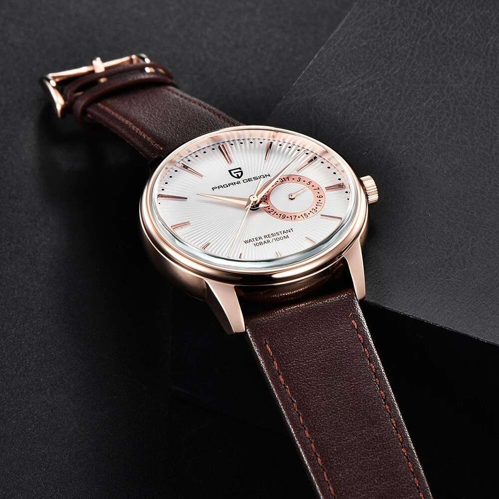 PAGANI DESIGN Men's Watch Leather Strap Simple Design Calendar Day Small Pointer PD-1654