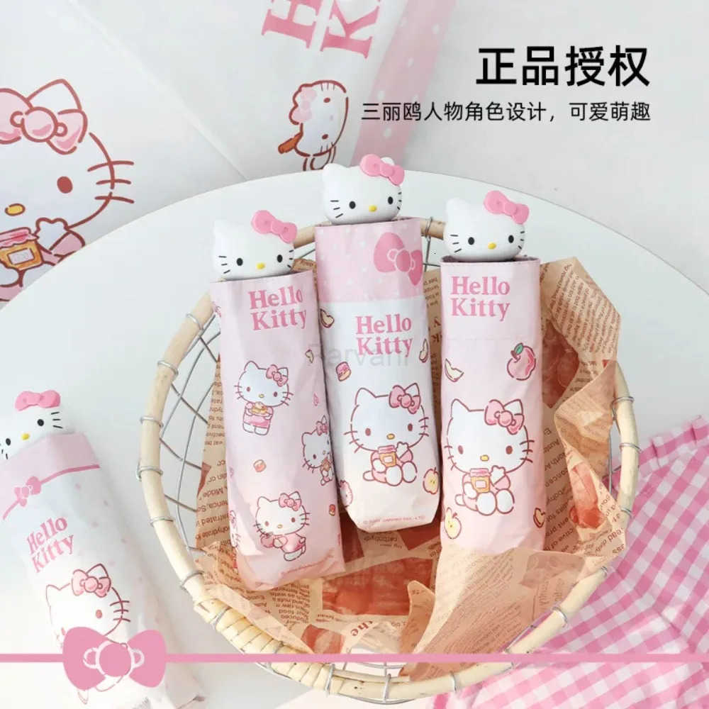 Sanrio Sanrio Hello kitty 3D Five Fold Umbrella Cute Cartoon Cute Girl Heart Clear Rain Dual purpose Umbrella L251029