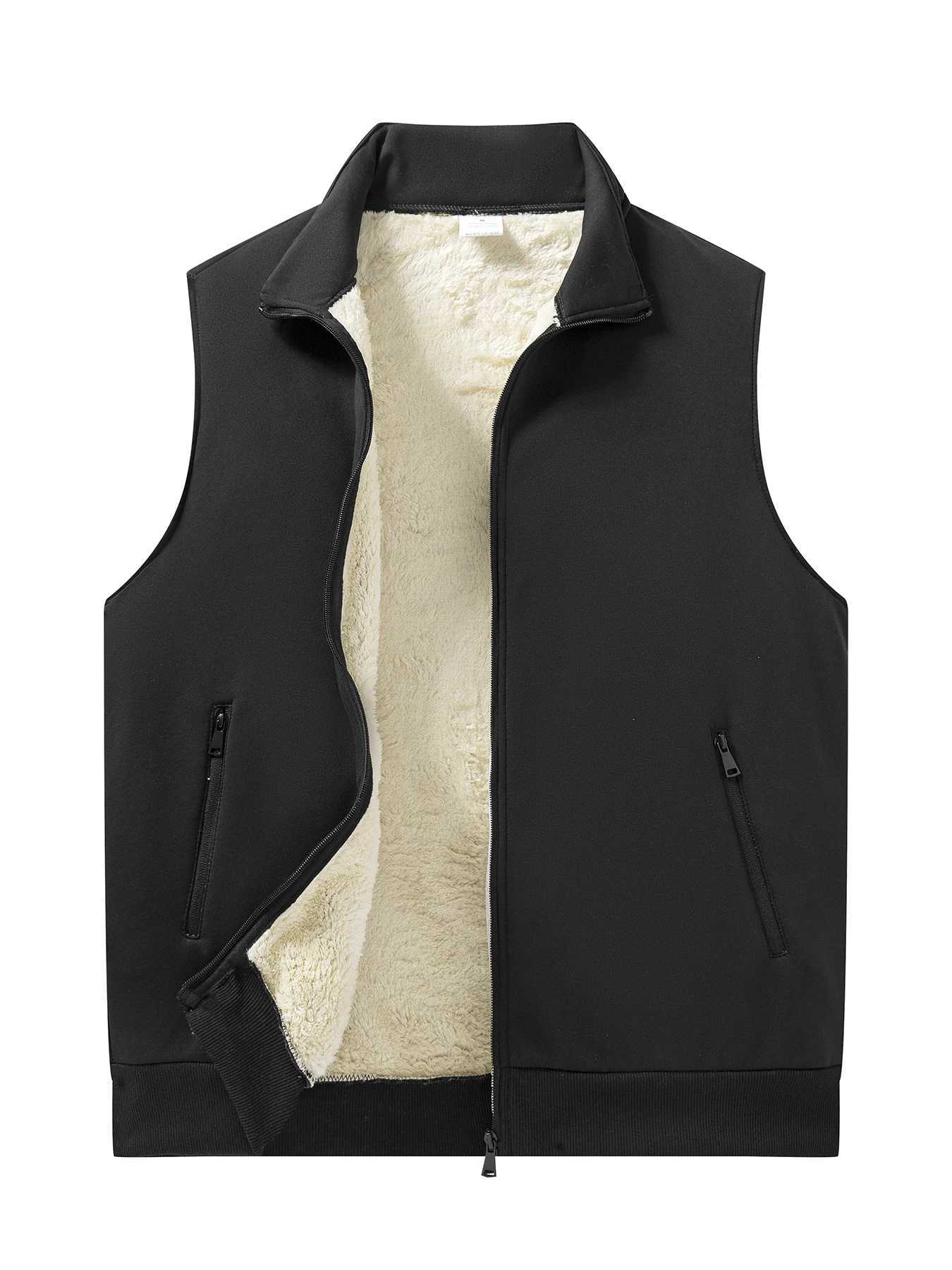 Mens Zipper Vest Jacket Winter Thickened Warm Sleeveless Coats Standing Collar Solid Color Casual Vest Male Athletic Tops W251029